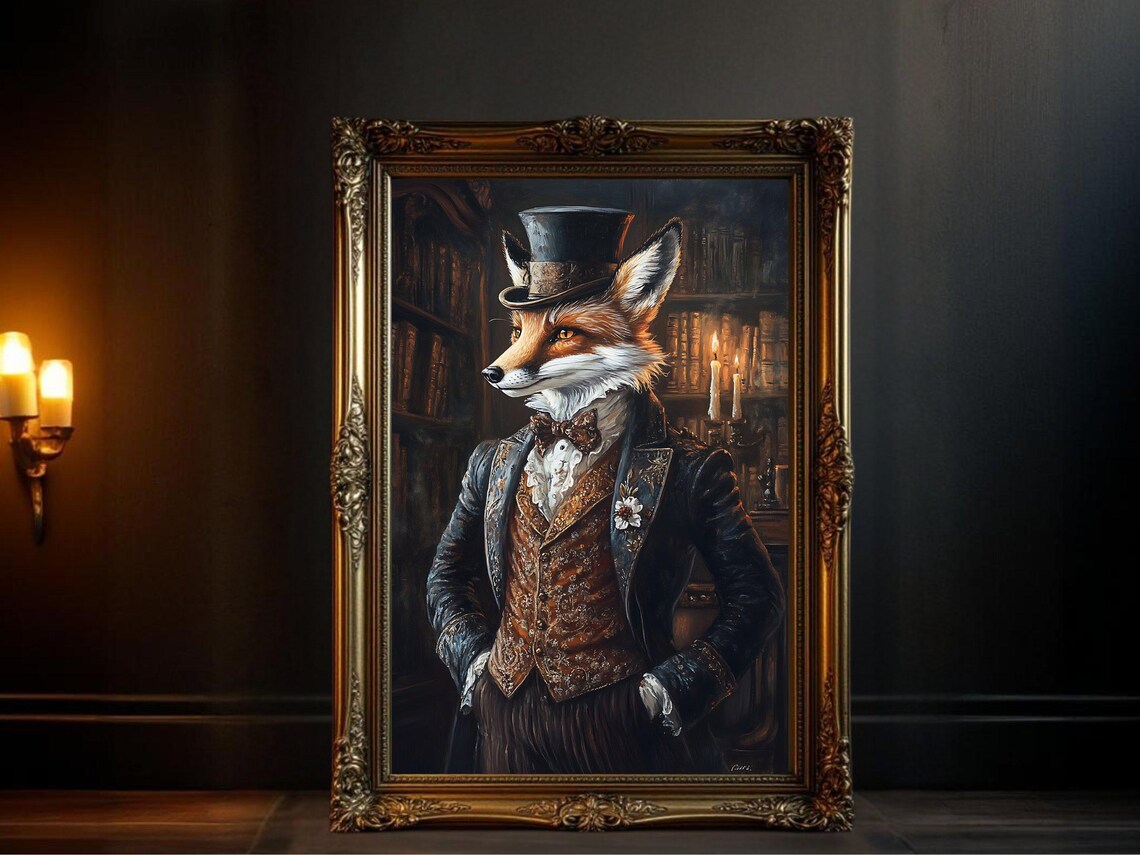 Fox Portrait, Victorian Era Animal Wall Art Print