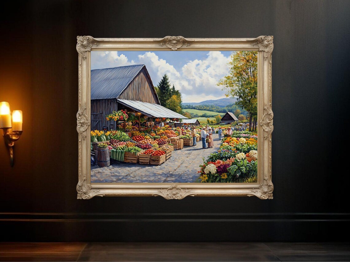 Country Market Scenery Art Print, Rustic Landscape