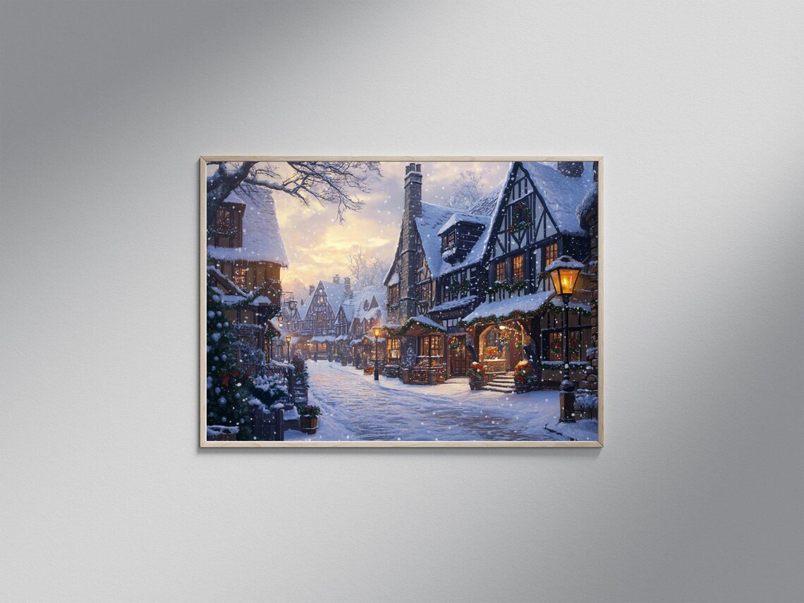 Charming Winter Village Scene, Festive Christmas Townscape