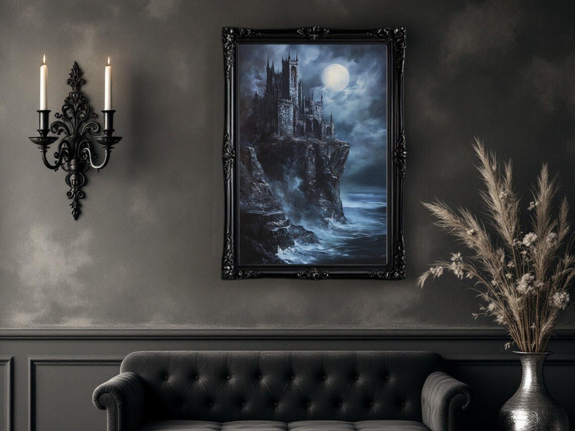 Gothic Castle Under Full Moon, Dark Fantasy Landscape - Image 2