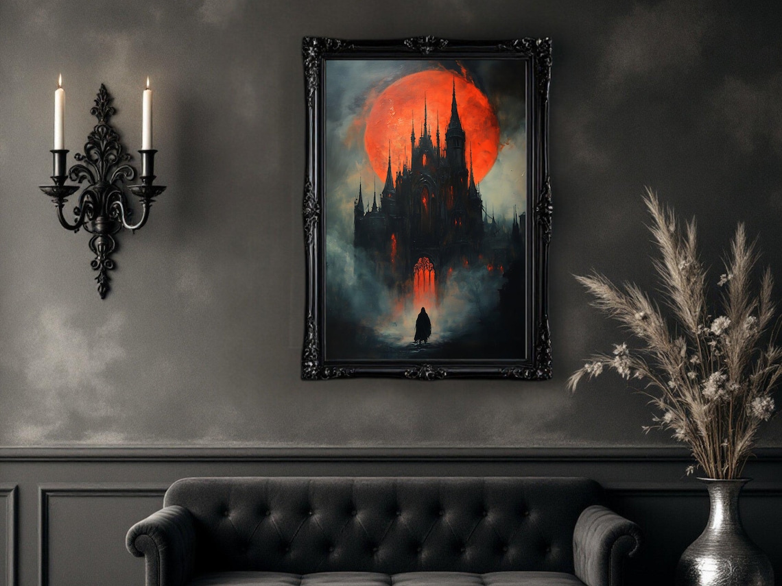 Gothic Castle Dark Fantasy Art Print, Spooky Moon - Image 2