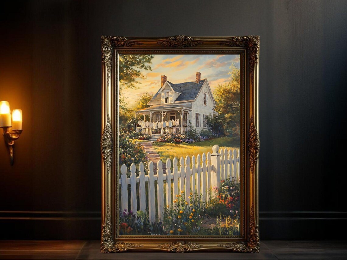 Vintage Country Cottage Art Print, Rustic Farmhouse Decor