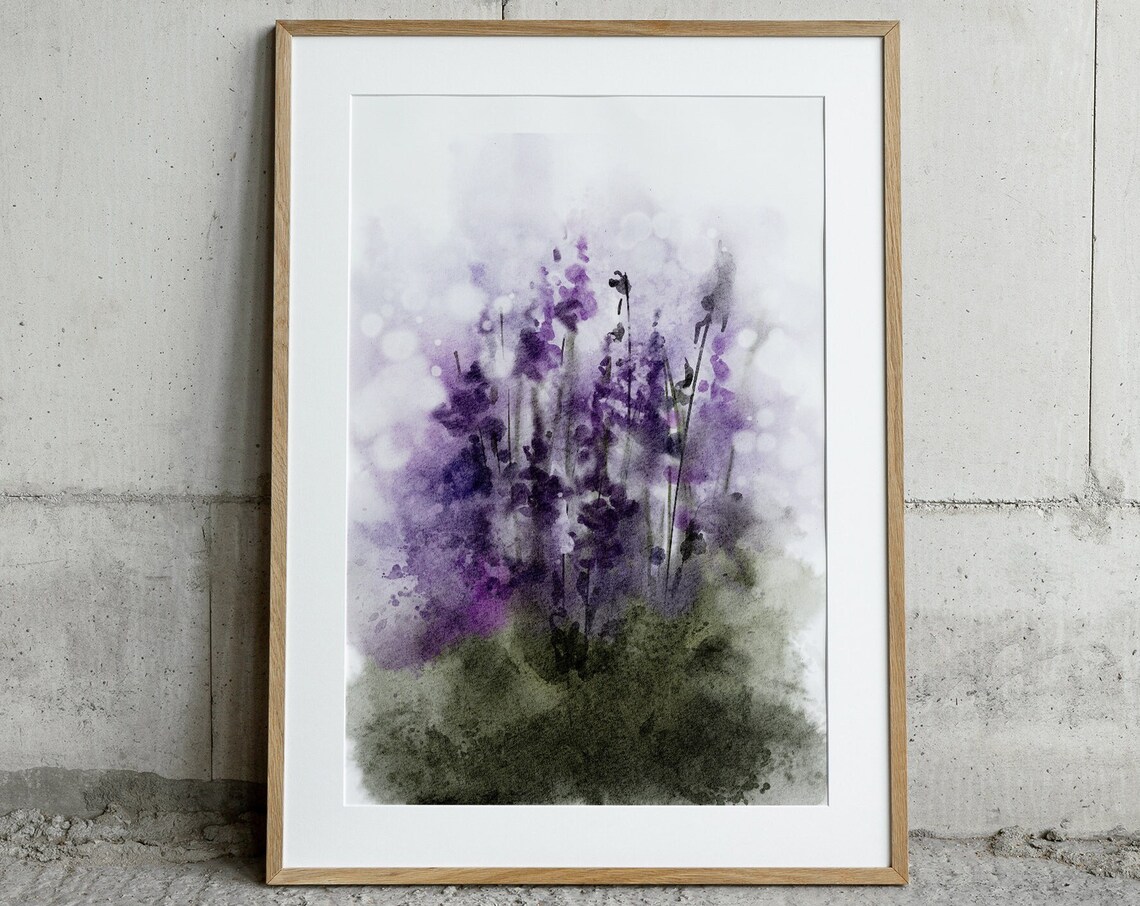 Lavender Wildflowers Watercolor Meadow Art Print - Image 2