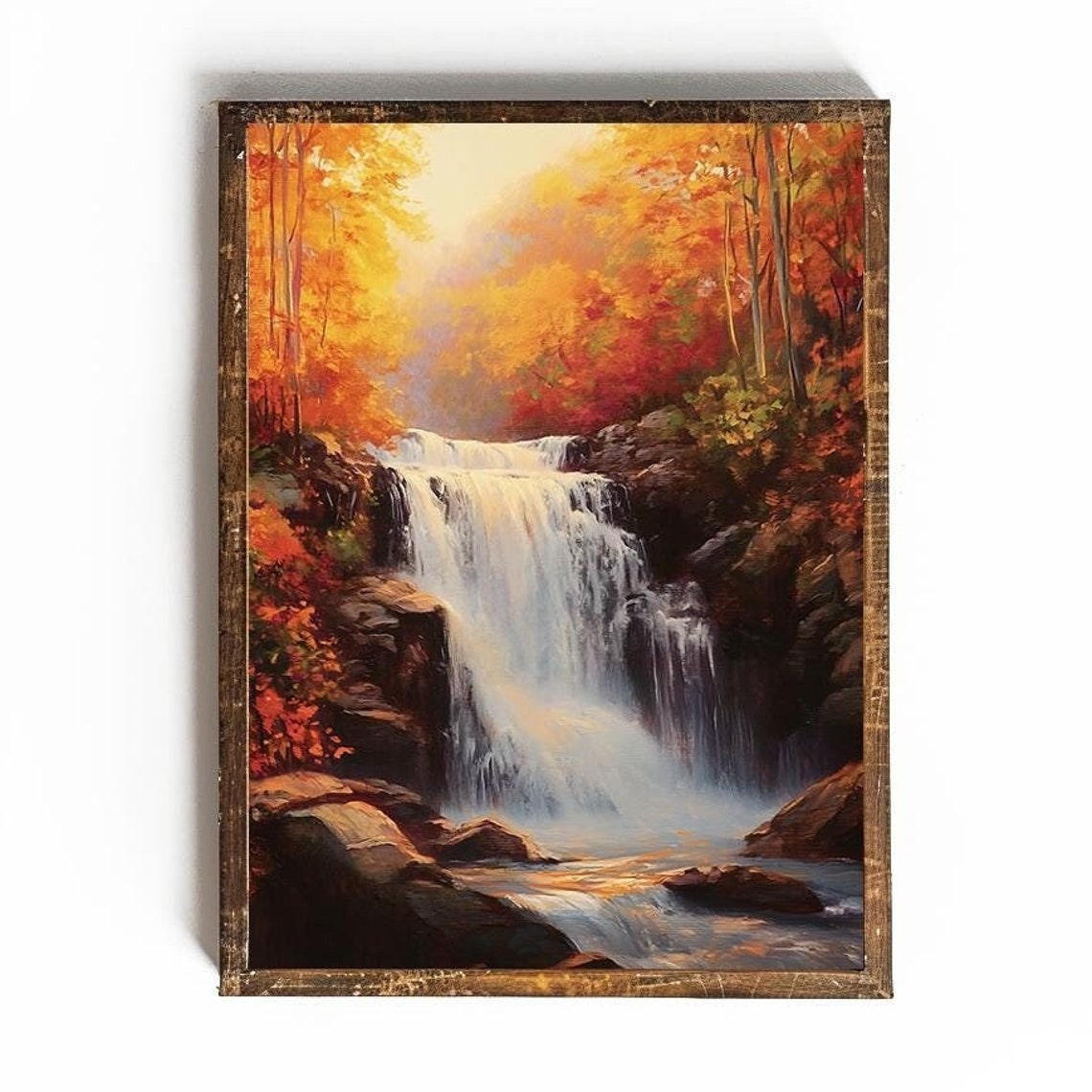 Fall Wall Art Fall Decor Waterfall Painting Appalachian Mountain Print Cabin Wall Art Mountain Cabin Decor Great Smokey Mountain