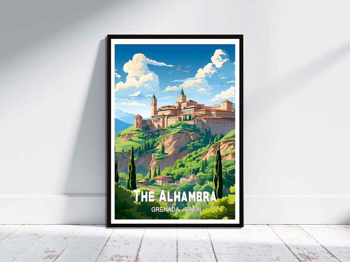 The Alhambra Grenada Spain Hilltop Palace Cypress Travel Poster