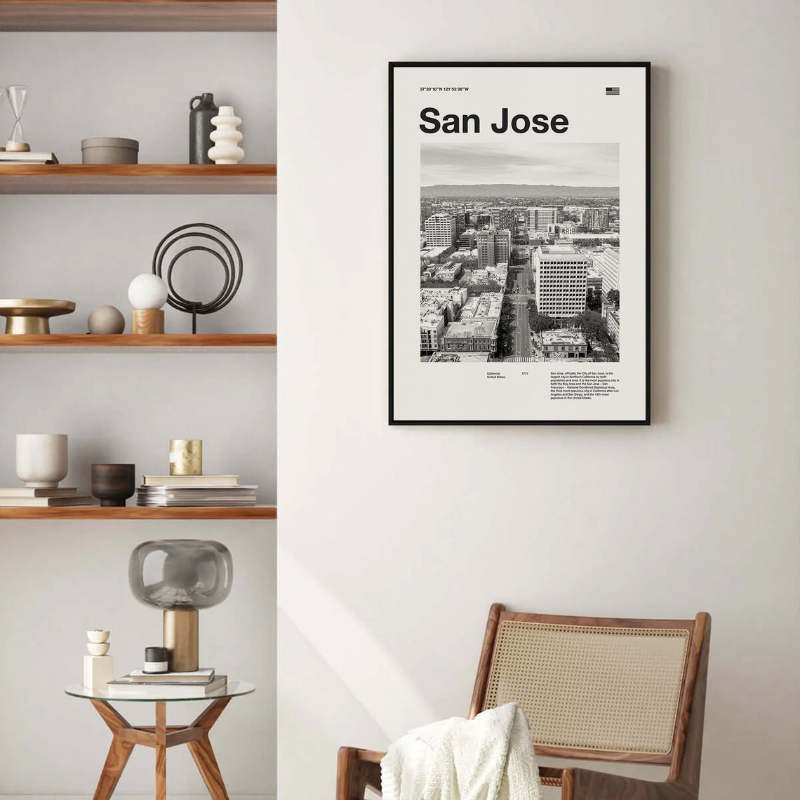 San Jose California Skyline Mid Century Black and White Photo Poster - Image 2