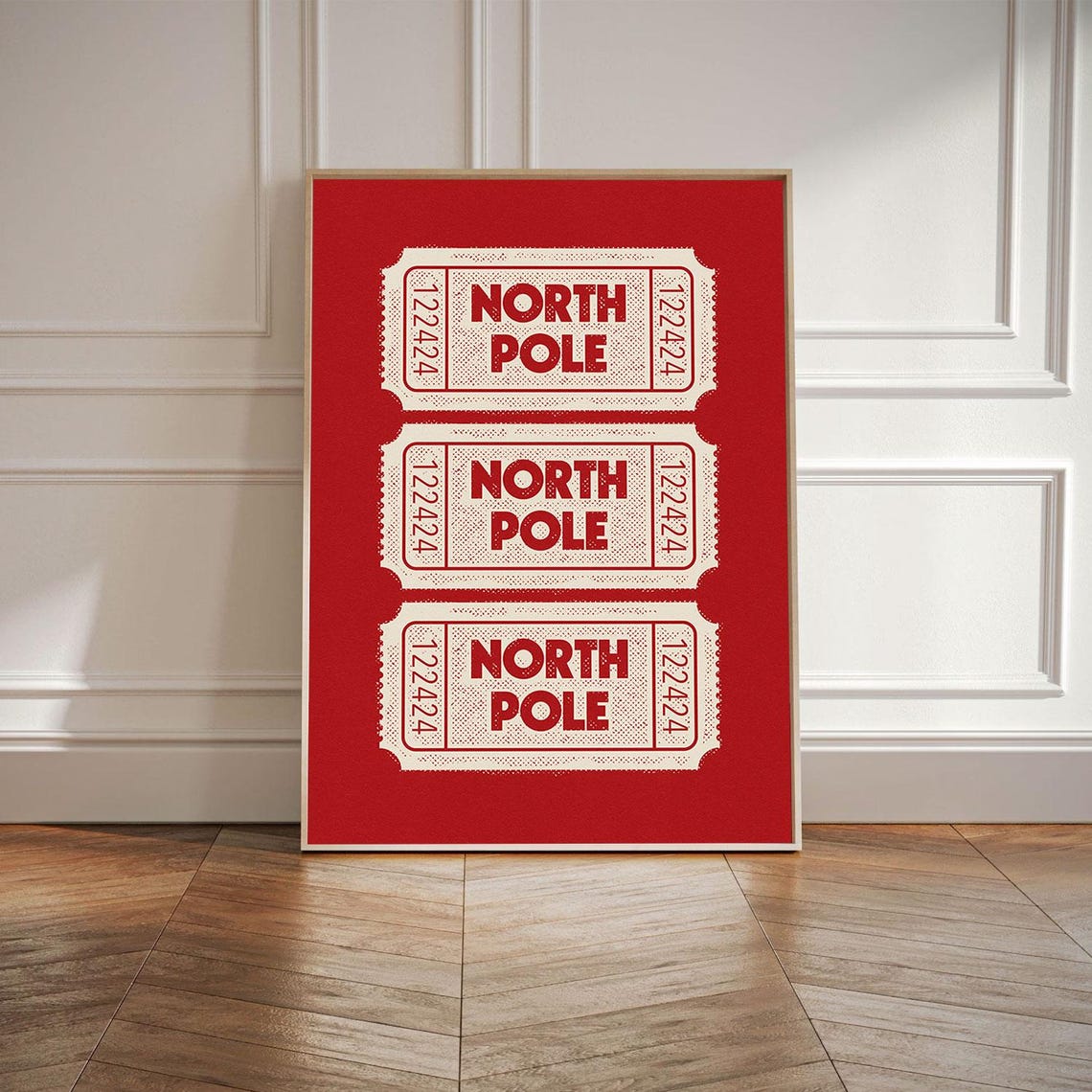North Pole Retro Christmas Ticket Stub Red Vintage Holiday Poster - Image 2