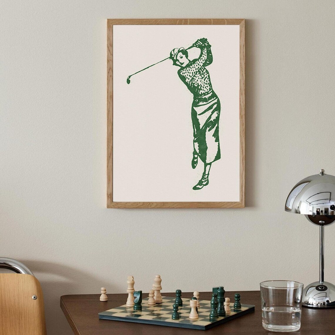 Vintage Woman Golfer Mid Century Modern Green Ink Sports Art Poster - Image 3