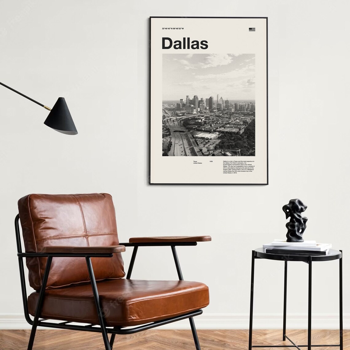 Dallas Texas Black And White Skyline City Photo Minimalist Poster - Image 2