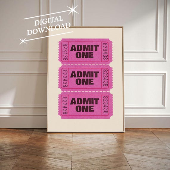 Admit One Ticket Print Trendy Wall Art Ticket Art Print Retro Bar Cart Print Wall Decor Retro Wall Art Retro Ticket Poster