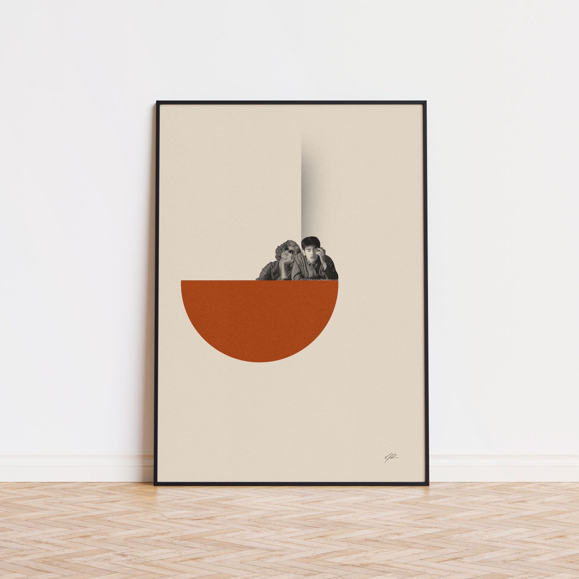 Classic Minimalist Rust Semicircle Couple Retro Movie Style Poster