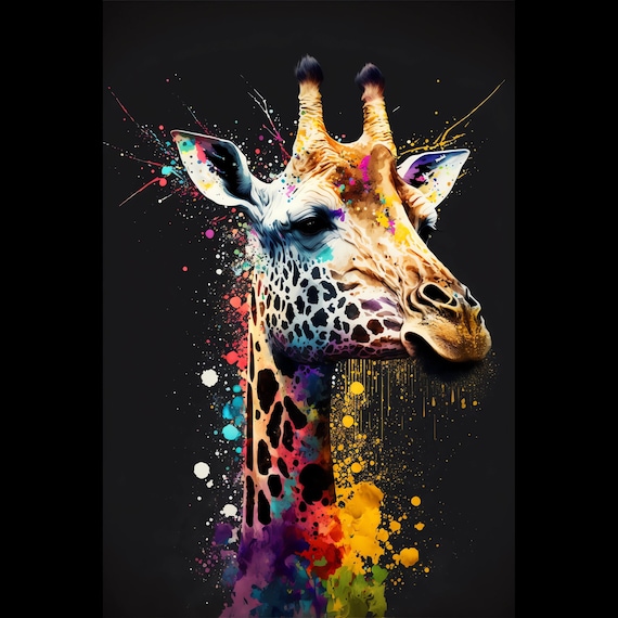 Giraffe Head With Colorful Paint Splash Vibrant African Animal Poster