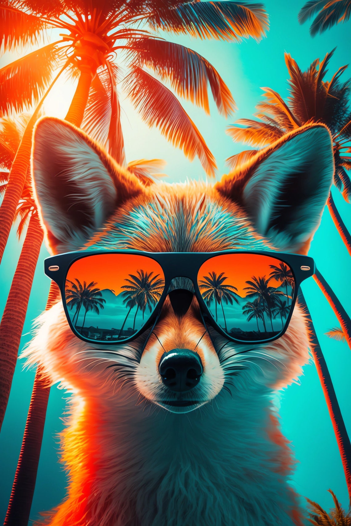 Colorful Fox In Sunglasses Portrait Print Colorful Fox Portrait Animal Portrait In Sunglasses Modern Art Animal Animal Portrait
