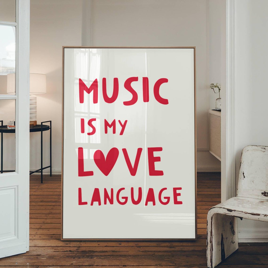 Music Is My Love Language Red Heart Typography Quote Art Poster Gift