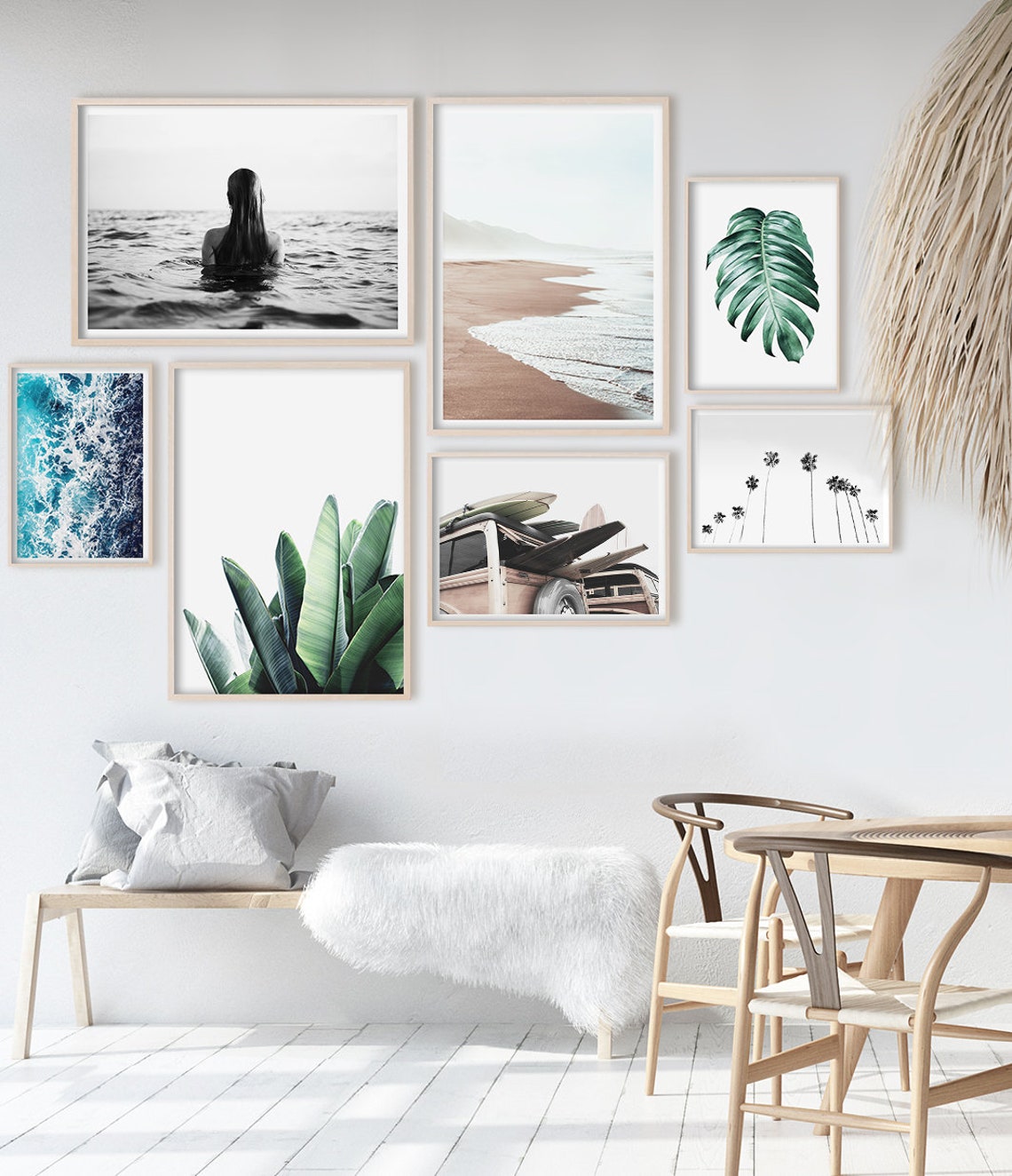 California Black And White Tall Palm Trees Minimal White Sky Poster - Image 2