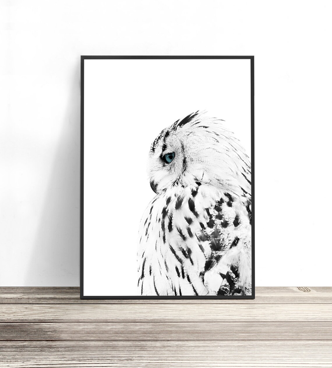 White Owl Scandinavian Black-and-White Art Print