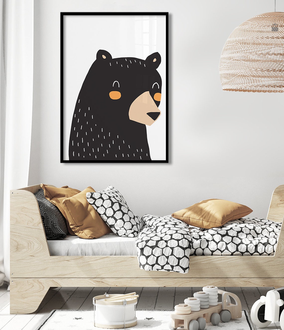 Cute Black Bear Nursery Wall Art Kids Room Scandinavian Animal Poster - Image 3