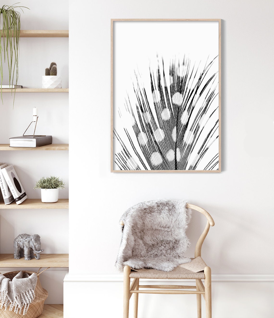 Spotted Feather Macro Black And White Photography Minimalist Art Print - Image 3