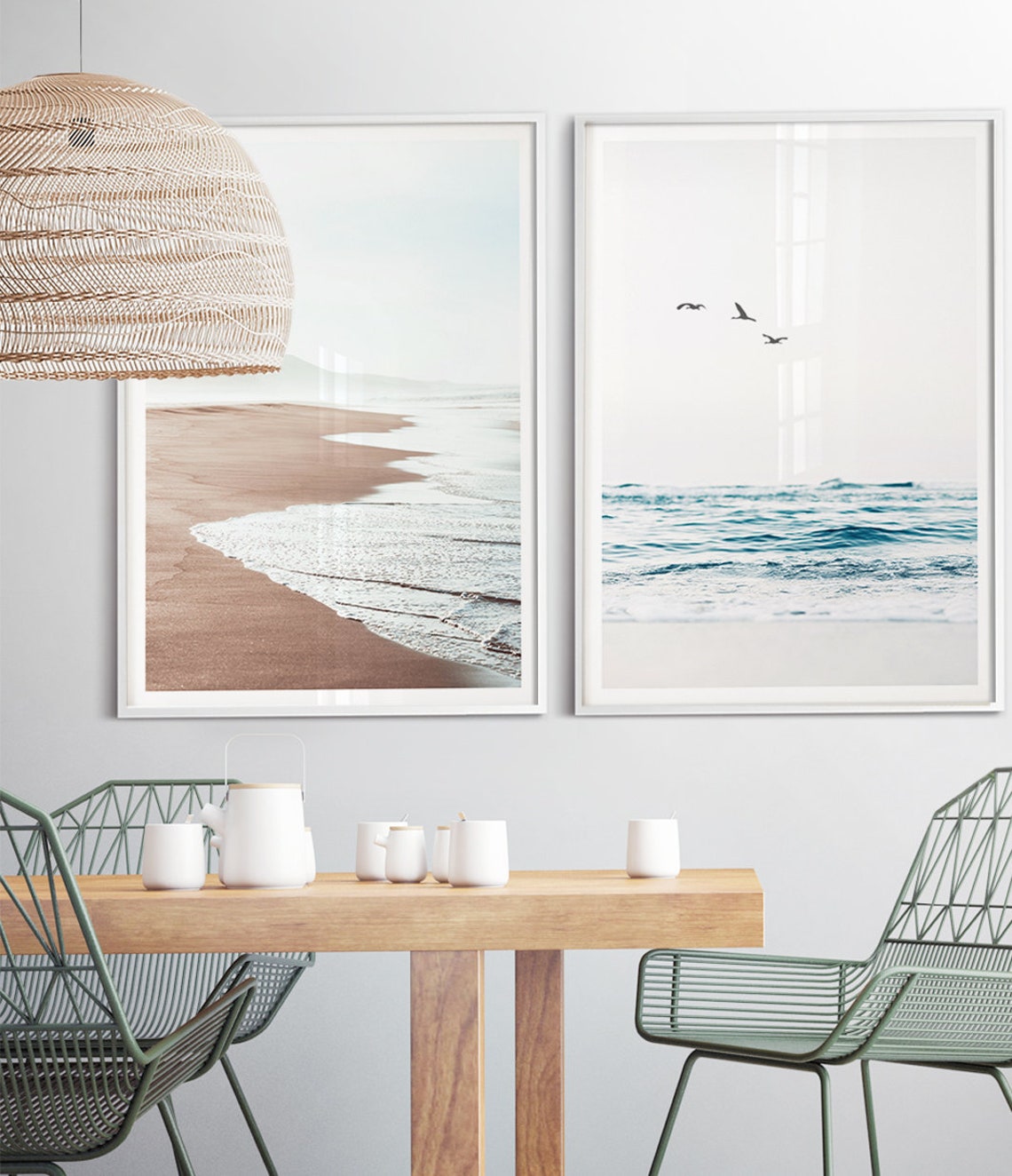 Three Birds Over Turquoise Ocean Waves Minimal Beach Wall Art Poster - Image 2
