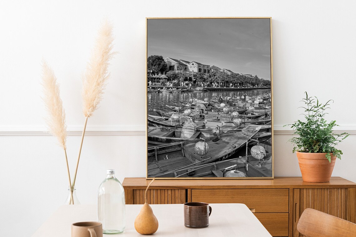 Hoi An Vietnam Ancient Town Travel Poster, Black White - Image 3