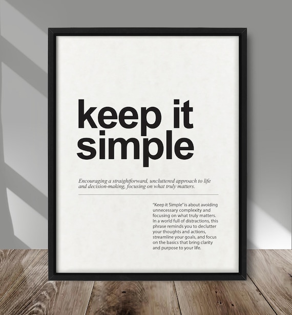 Keep It Simple Definition Print Minimalist Wall Art Motivational Quote Poster Kraft White Or Parchment Background Modern Typography