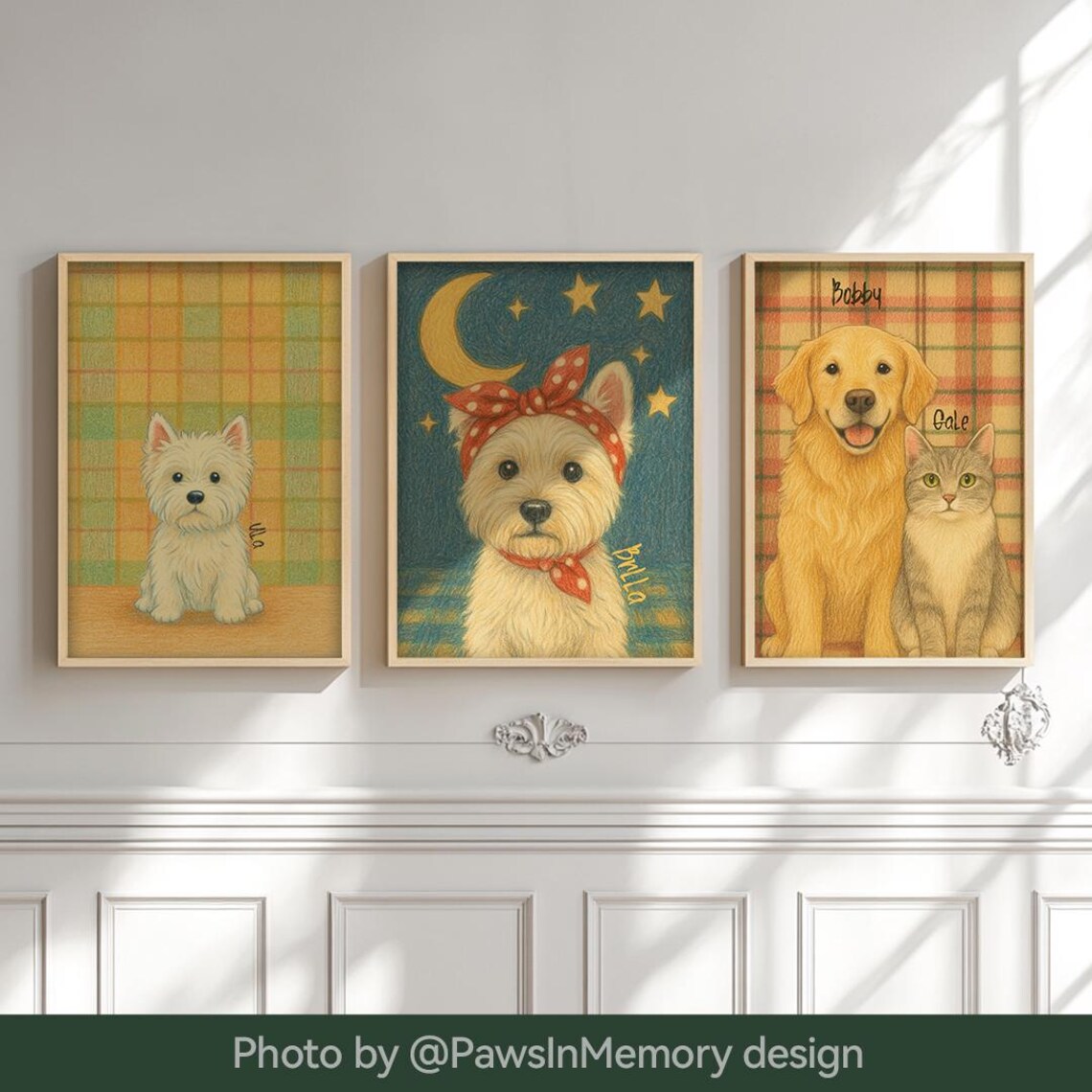 West Highland Terrier Custom Pet Portrait Cute Plaid Puppy Wall Art - Image 5