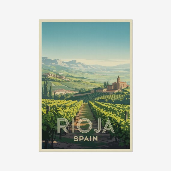 Rioja Spain Church Vineyard Hills Vintage Wine Region Poster