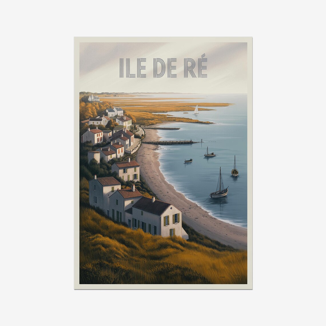 Ile De Re France Coastal Village Sailboats Vintage Travel Poster