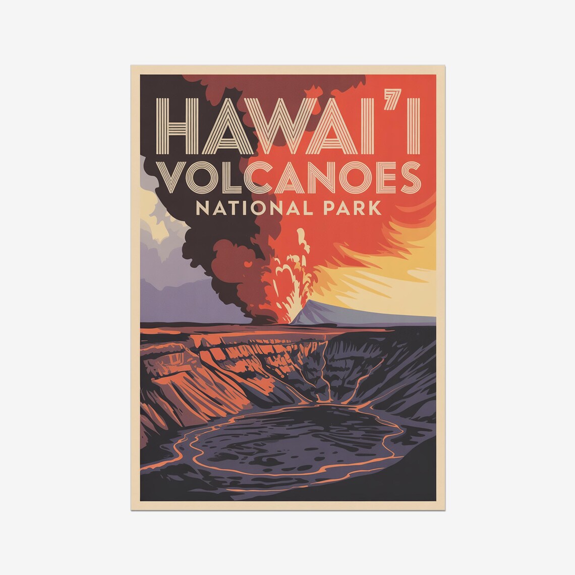 Hawaii Volcanoes National Park Eruption Vintage Travel Poster