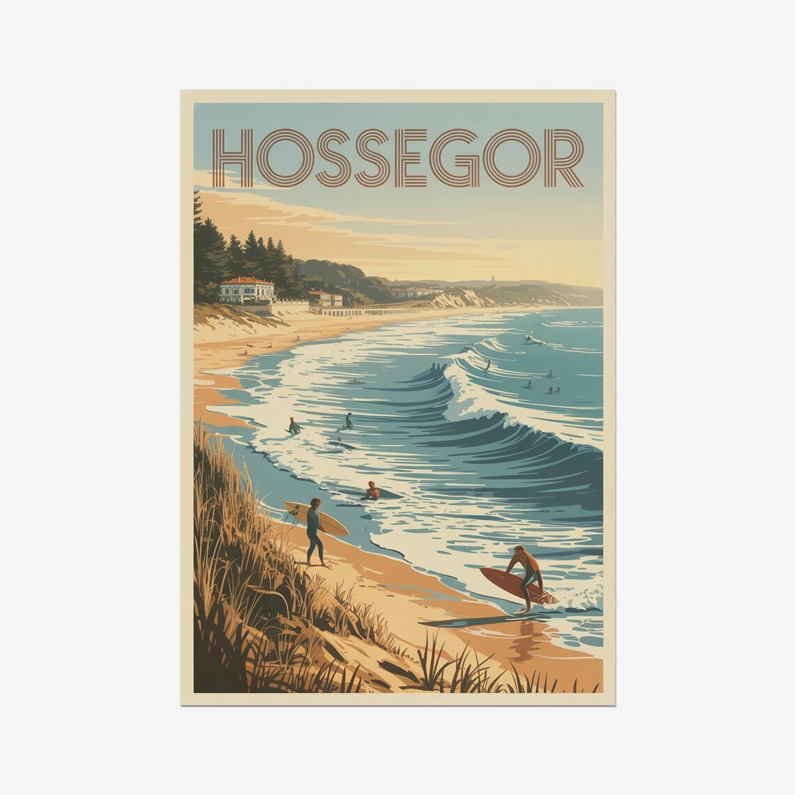 Hossegor France Vintage Surf Beach Atlantic Waves Travel Poster