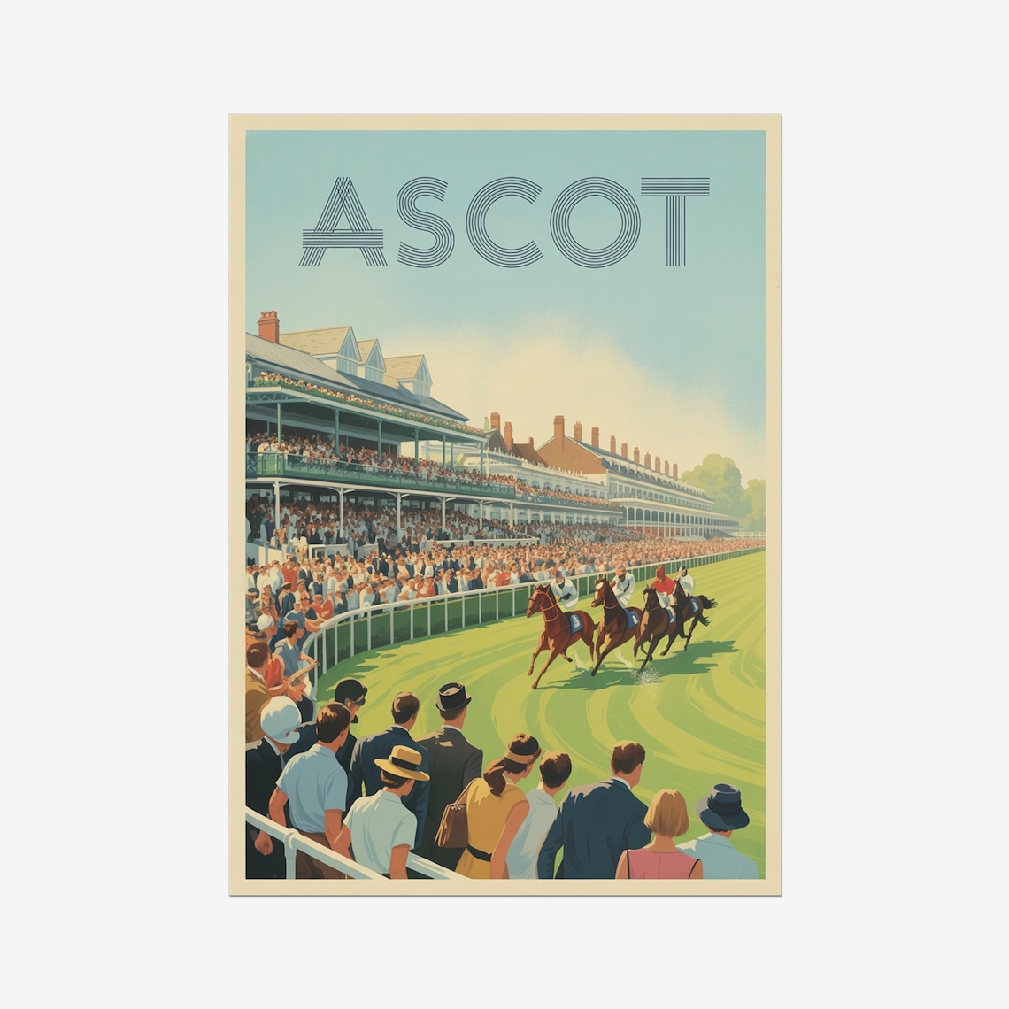 Ascot England Racecourse Horse Racing Grandstand Vintage Poster