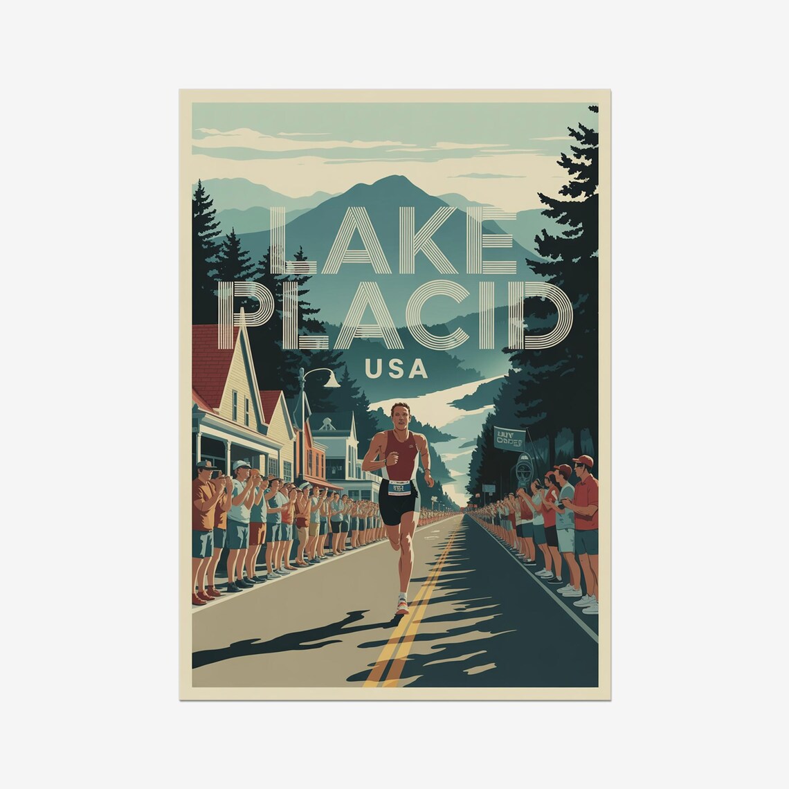 Lake Placid USA Vintage Triathlon Run Race Retro Sport Poster
