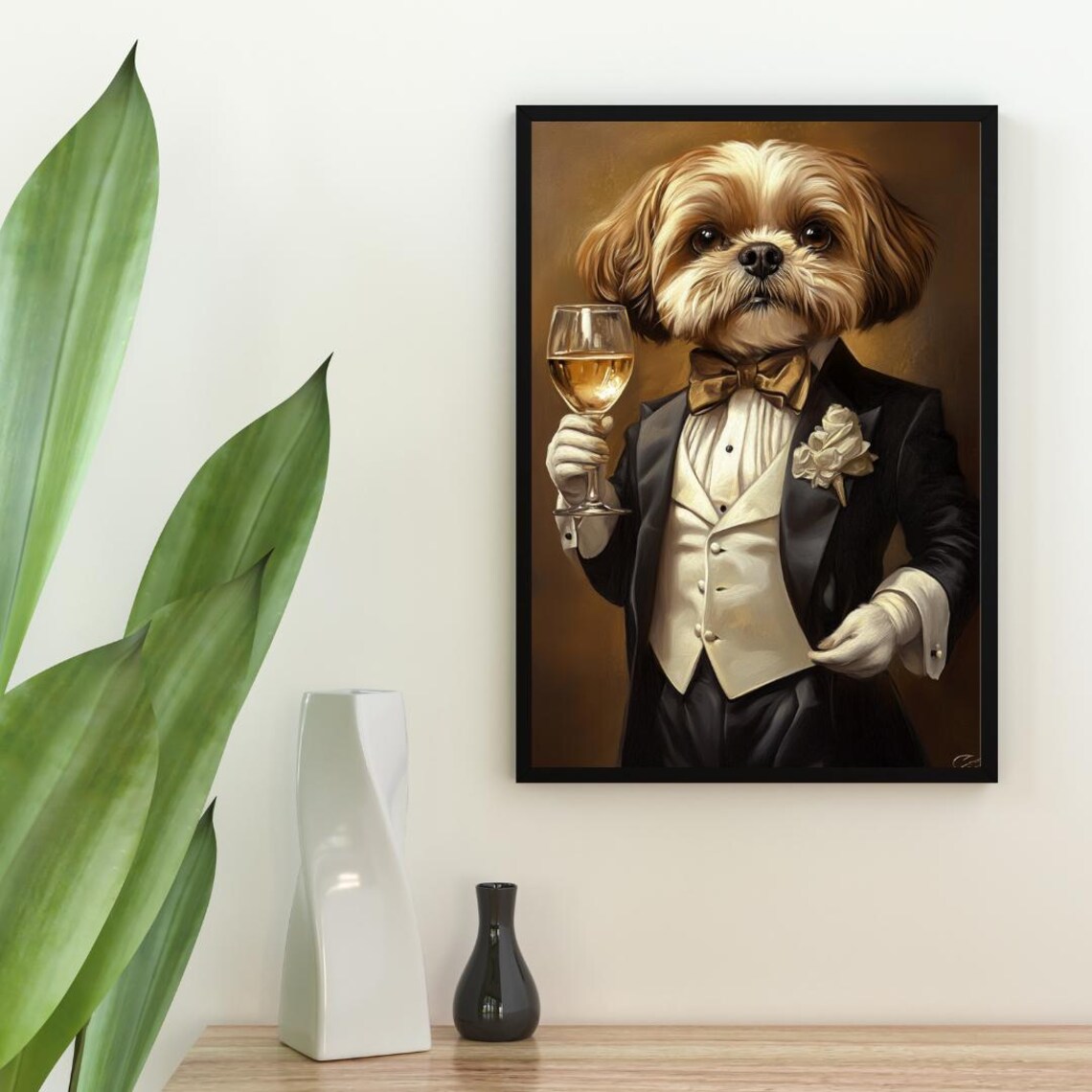 Shih Tzu in Tuxedo Poster, Funny Dog Portrait - Image 2