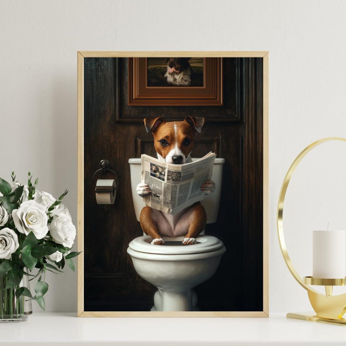 Russell Terrier On Toilet Poster Dog Poster Russell Terrier Bathroom Print Toilet Wall Art Jack Russell Portrait Dog Bathroom Poster - Image 3