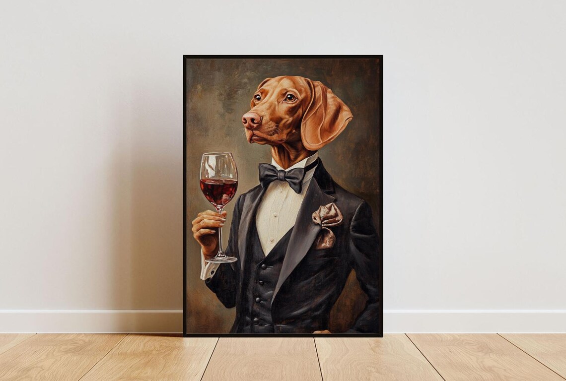Vizsla In Tuxedo Art Print, Dog Portrait