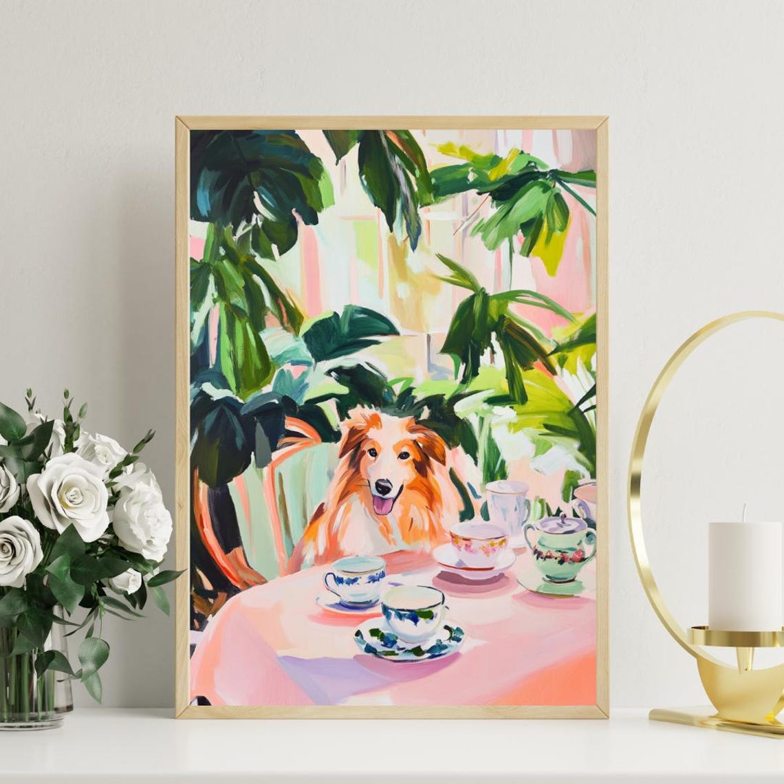 Retro Shetland Sheepdog Poster Shetland Sheepdog Oil Painting Vintage Sheltie Poster Dog Dining Room Wall Art Retro Dog Poster Sheltie - Image 3
