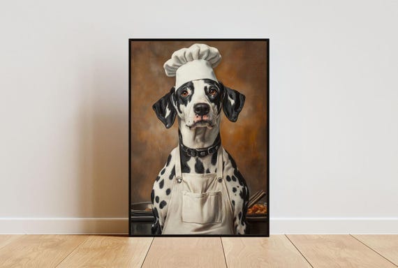 Dalmatian In Chefs Hat Poster Pet Poster Dalmatian In Apron Print Funny Dog Wall Art Dalmatian Portrait Dog Kitchen Poster Animal Art