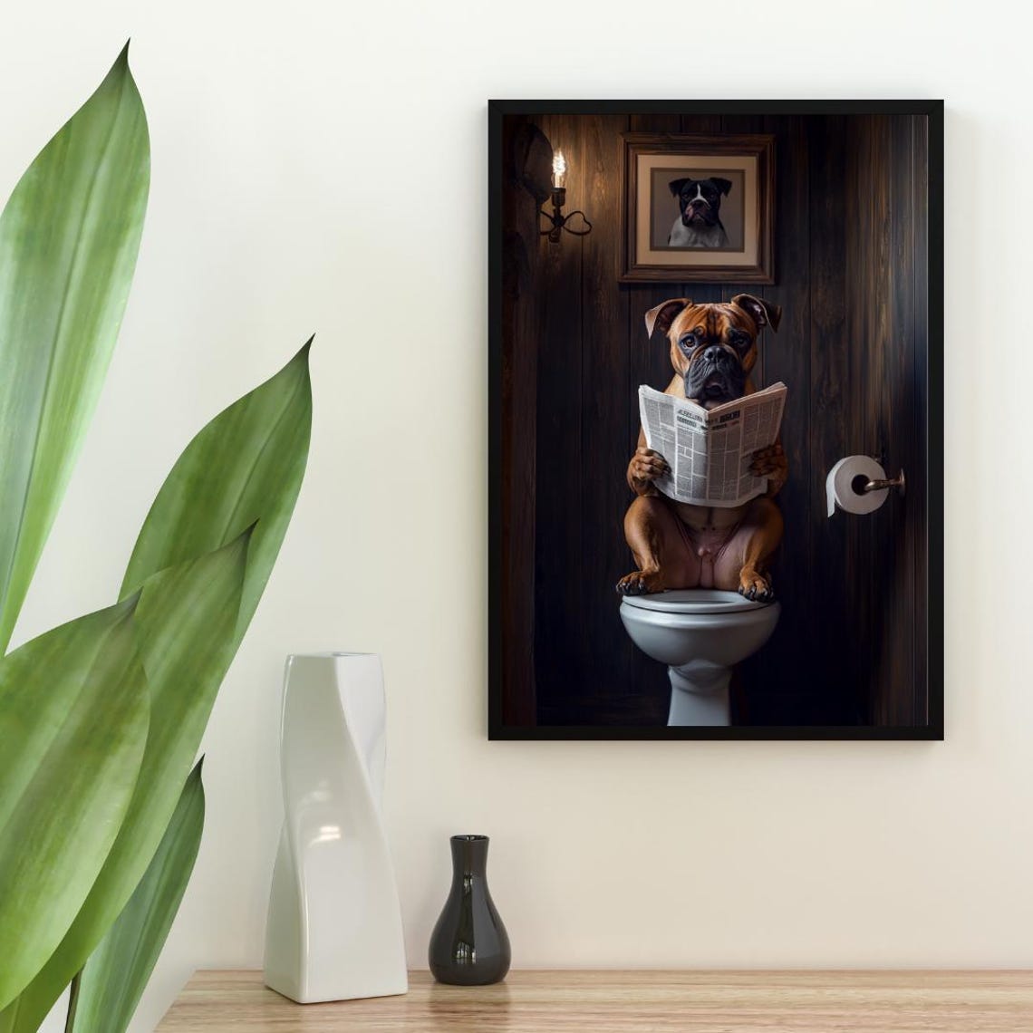 Boxer On Toilet Poster Dog Poster Boxer Bathroom Print Dog Toilet Wall Art Boxer Portrait Dog Bathroom Poster Boxer Dog Toilet Print - Image 2