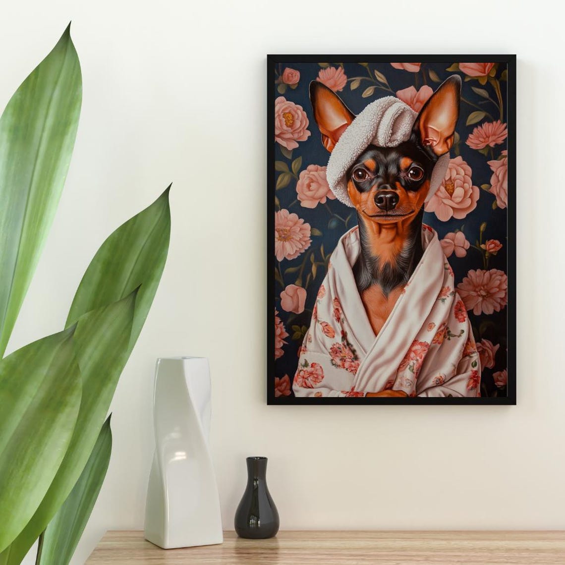 Miniature Pinscher In Bathrobe Spa Day Portrait Funny Dog Wall Poster - Image 2