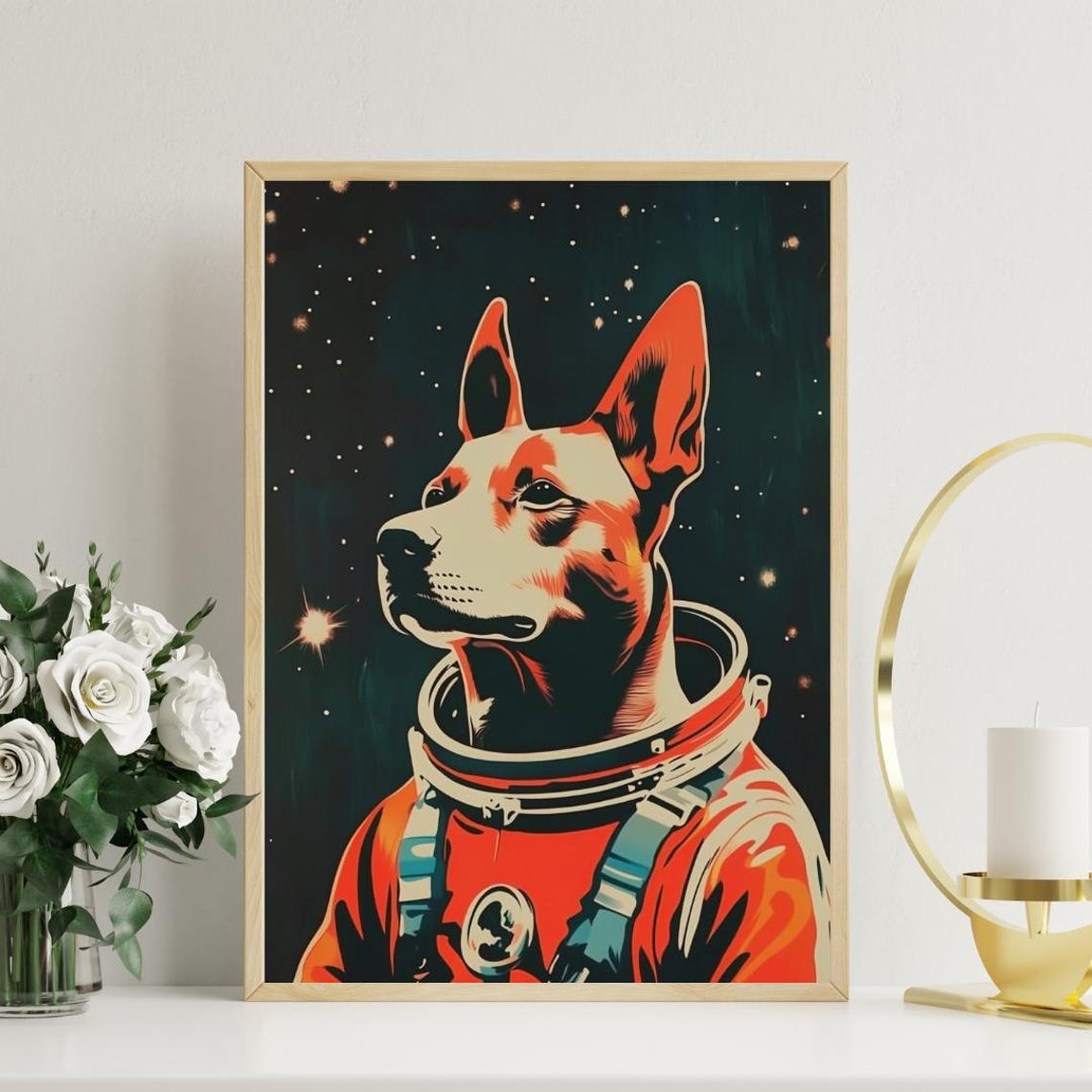 Belgian Malinois Astronaut Retro Space Dog Portrait Poster Gift - Image 3