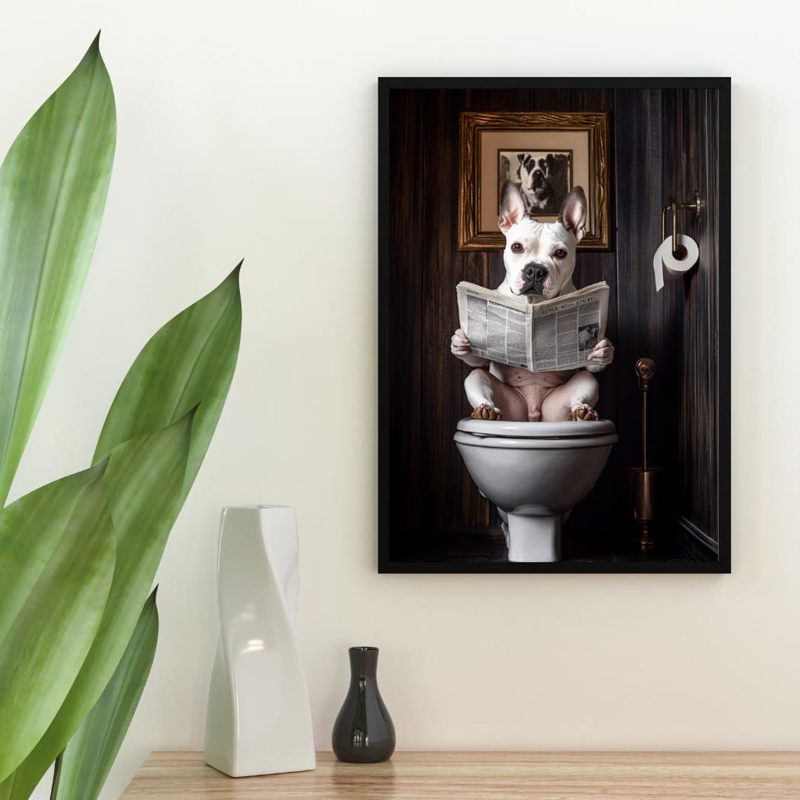 Bull Terrier On Toilet Poster Dog Poster Bull Terrier Bathroom Print Dog Toilet Wall Art Bull Terrier Portrait Dog Bathroom Poster Pet - Image 2