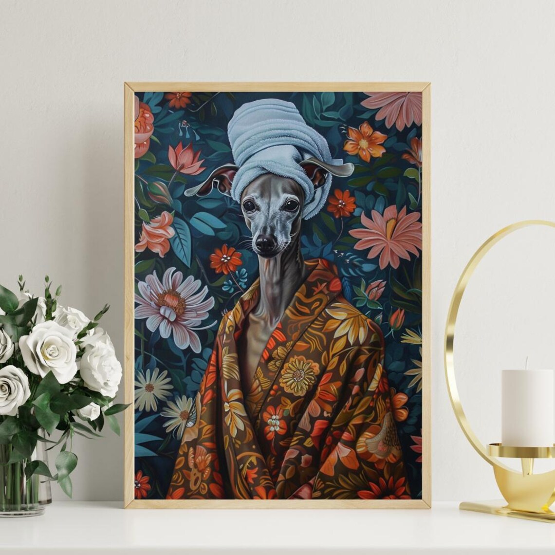 Italian Greyhound In Bathrobe Dog Bathroom Art Print - Image 3