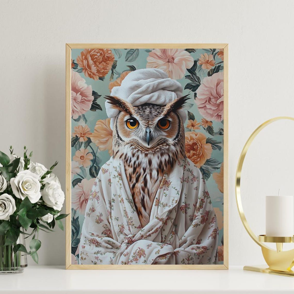 Owl In Bathrobe Poster Animal Poster Owl Bathroom Print Animal Wall Art Owl Portrait Animal Bathroom Poster Funny Owl Poster Owl Art - Image 3