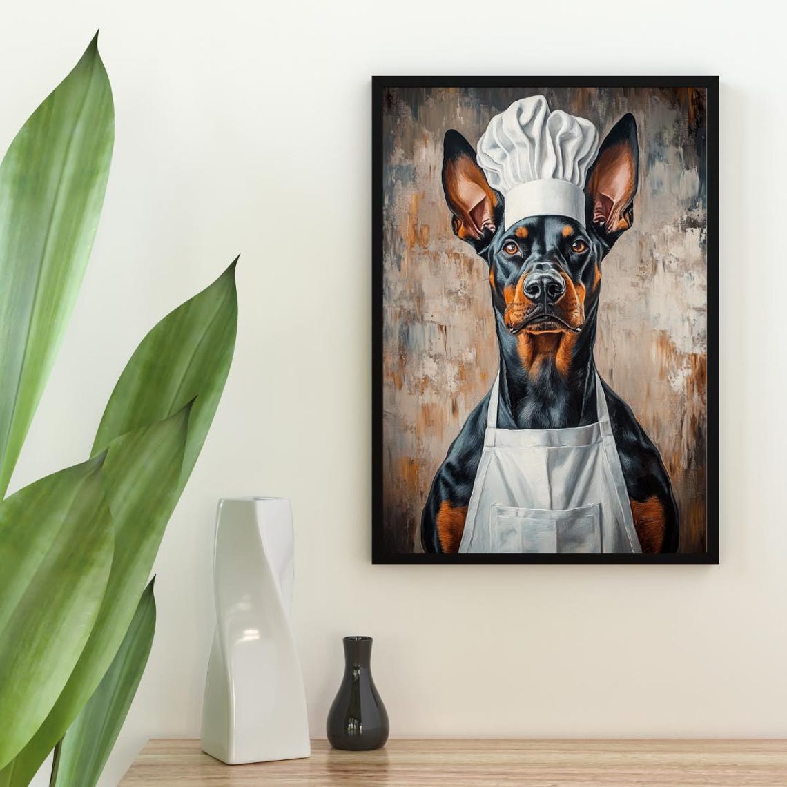 Doberman Pinscher Chef Dog Portrait Funny Pet Kitchen Art Poster - Image 2