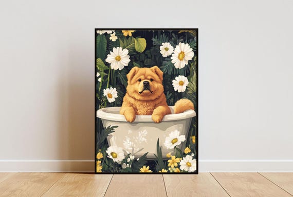 Chow Chow In Bathtub Poster Funny Dog Poster Chow Chow Bathroom Print Chow Chow Bath Poster Pet Poster Funny Dog Bathroom Wall Art Dog