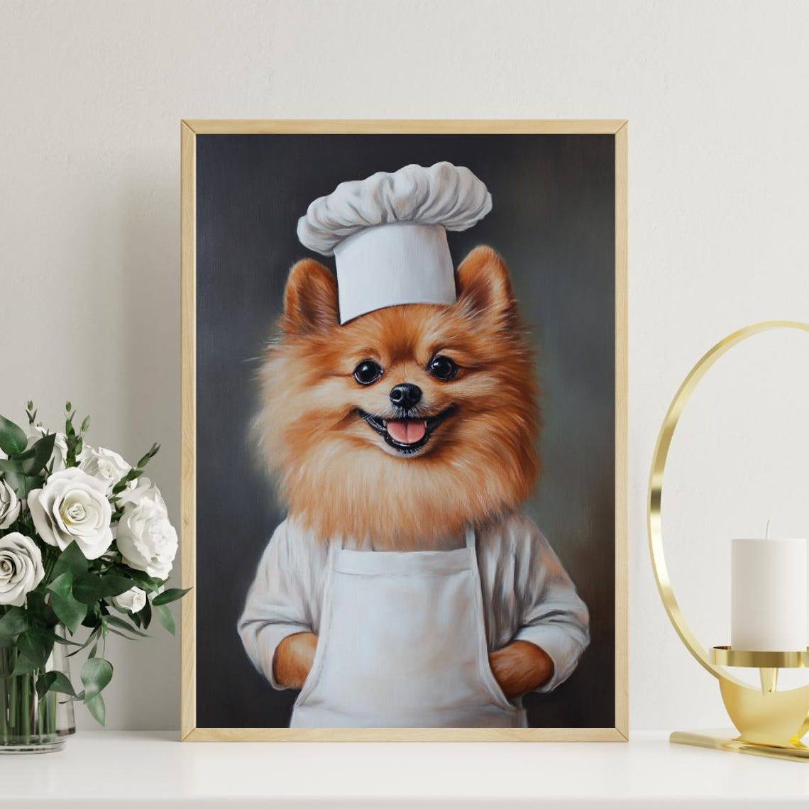 Pomeranian Chef Dog Portrait Smiling Funny Kitchen Art Poster - Image 3