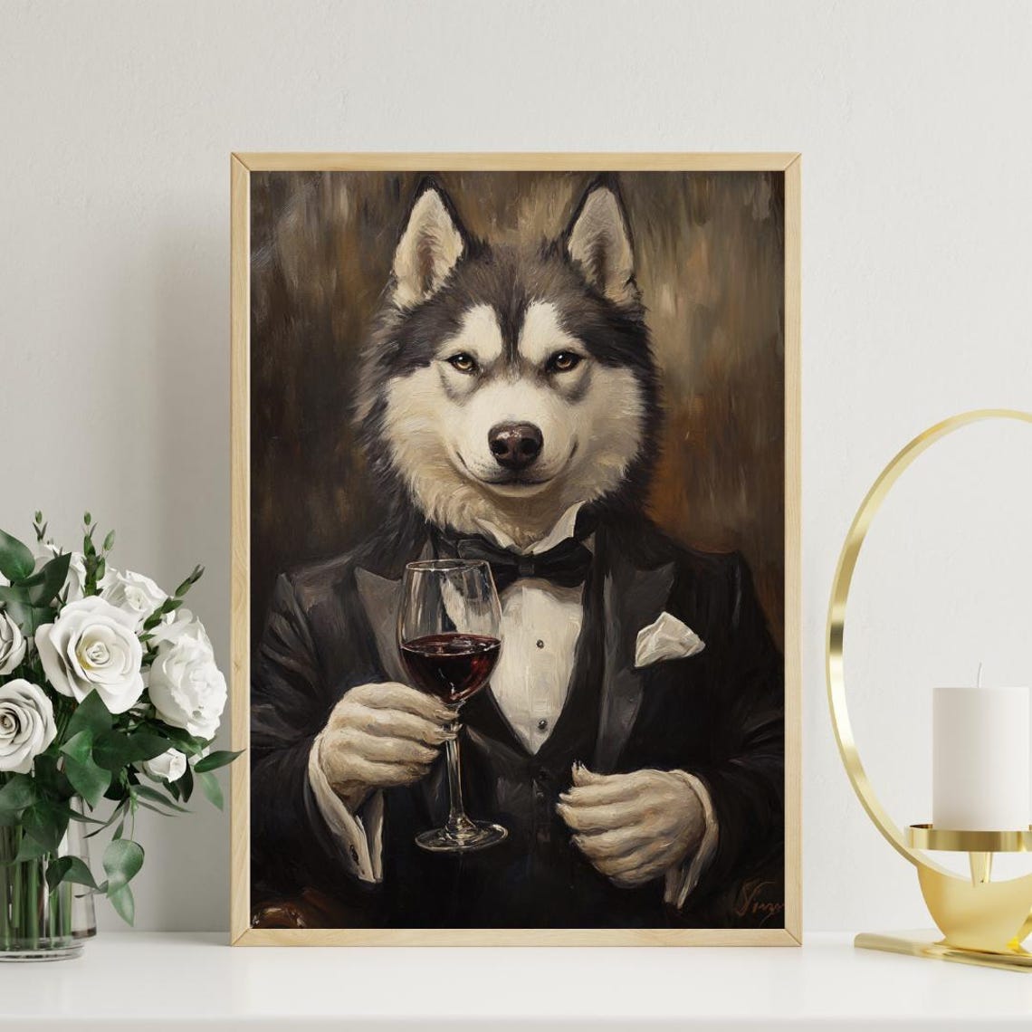 Husky In Tuxedo Poster Pet Poster Husky In Suit Print Dog Wall Art Siberian Husky Portrait Dog Living Room Poster Funny Husky Print - Image 3