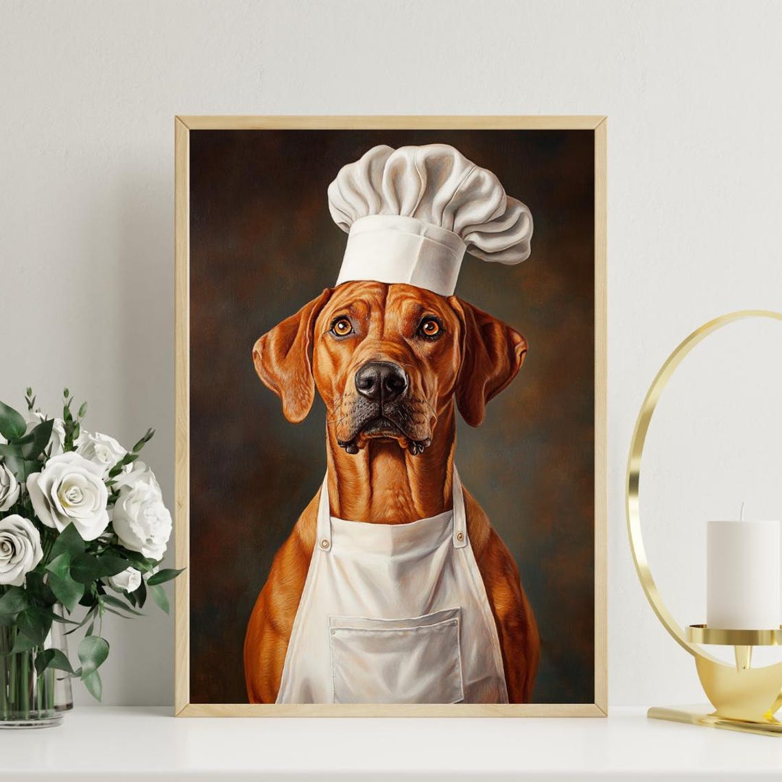Rhodesian Ridgeback In Chefs Hat Poster Pet Poster Rhodesian Ridgeback In Apron Print Funny Dog Wall Art Portrait Dog Kitchen Poster - Image 3