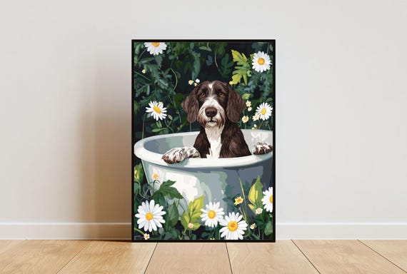 German Wirehaired Pointer In Bathtub Poster Funny Dog Poster German Wirehaired Pointer Bathroom Print Pet Poster Dog Bathroom Wall Art