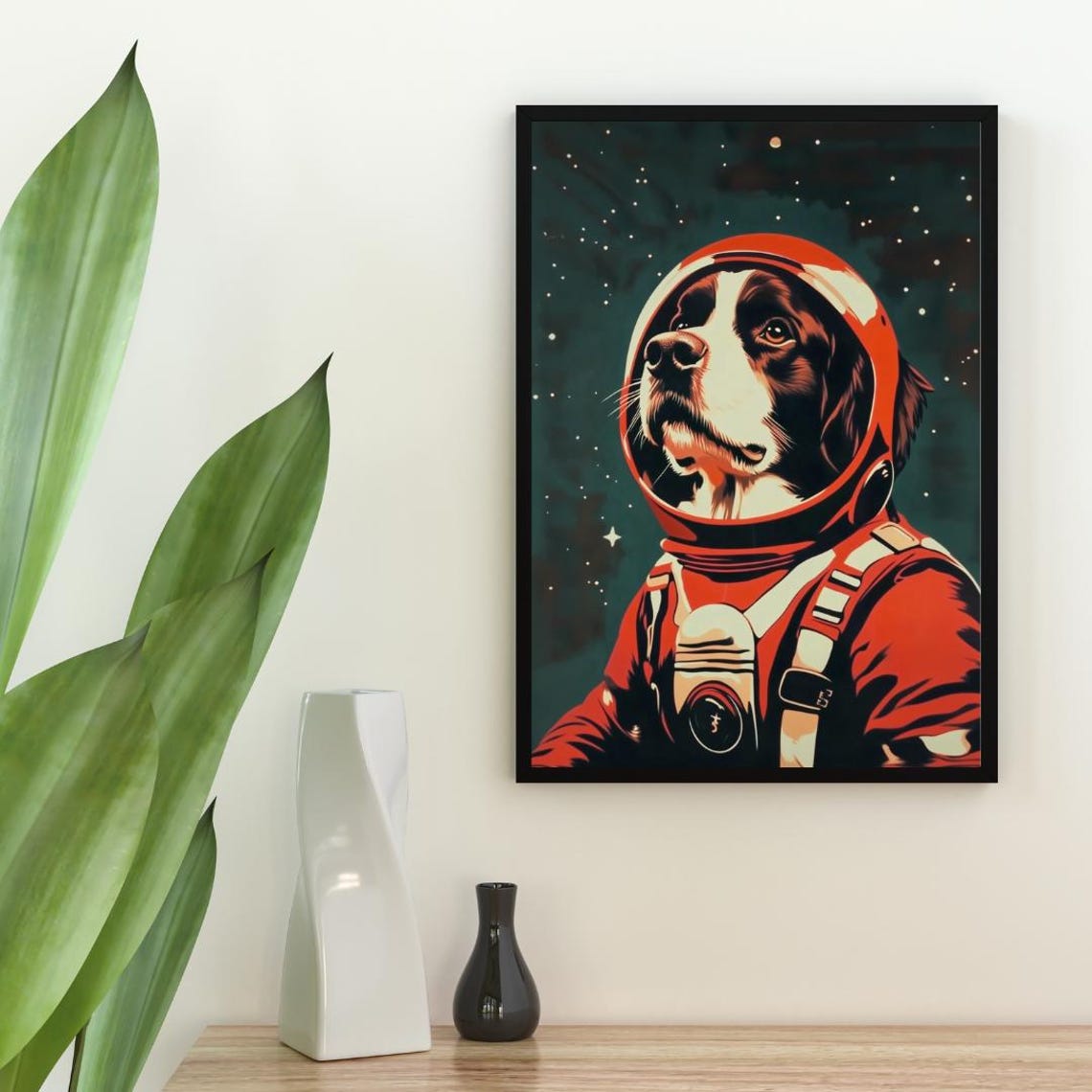Bernese Mountain Dog Astronaut Retro Space Dog Portrait Poster - Image 2